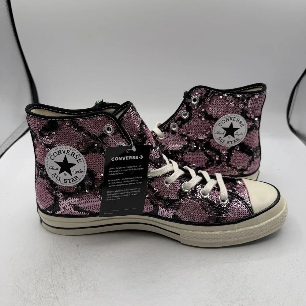 Converse Chuck 70 High Shoe Men 8.5 Women 10.5 Pink Sequin Snake Pattern Sneaker
